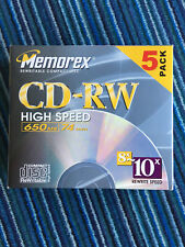 Memorex High Speed CD-RW 5 Pack Rewritable 650MB 74min NOS Sealed Retro Y2K picture