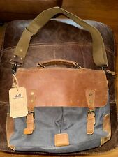 Langforth Messenger Bag Distressed Leather Gray Canvas 15.5”Laptop CrossBody NWT picture