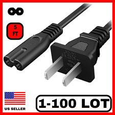 Lot of 1-100 2 Prong Ac Power Cord Cable Figure 8 2-Slot TV PS3 PS4 & PS5 - 5Ft picture