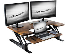 VIVO Rustic Vintage Brown Standing Desk Riser, Tabletop Sit-Stand, Black Frame picture