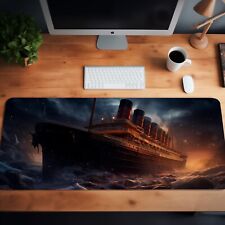 Ship Deskmat - Aesthetic Marine Mouse Pad, Winter Water Desk Art, Dark Design. picture