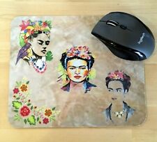 Mouse Pad, Frida Kahlo Mexican Artist, 3 Faces, Black Rubber Back, 9