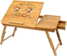 Bamboo Laptop Desk, Adjustable Portable Breakfast Serving Bed Tray with Tilting  picture