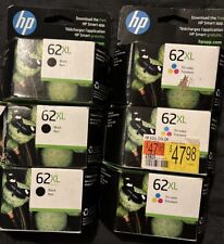 Lot Of 6 HP 62 62XL Black & 62XL Tri-Color Ink Cartridges Damaged Boxes picture