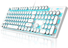 Typewriter Style Mechanical Gaming Keyboard, White Retro Punk Gaming Keyboard wi picture