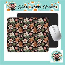 Mouse Pad Christmas Gingerbread Man Flowers Sublimate Anti Slip Back Easy Clean picture