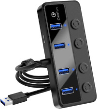 Qeefun 4-Port USB Hub 3.0, Individual LED Power Switches USB Extension 2Ft USB E picture