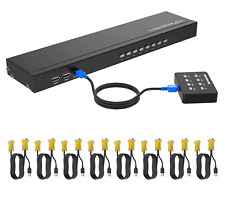 VGA KVM 8 Port, USB VGA Rackmount KVM + 8 KVM Cables + 4 USB Hubs + Wired Deskto picture