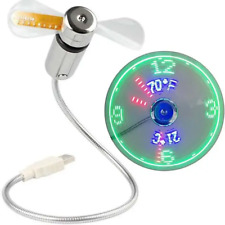 Portable USB Fans Mini Time and Temperature Display with Gooseneck LED Light Clo picture