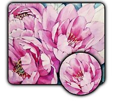 Pink Flowers Painting Art - Mouse Pad + Coaster - 1/4