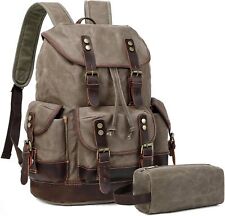 JIELV Leather Backpack for Men, Waxed Canvas Vintage Army Green  picture