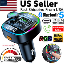 Bluetooth 5.0 Car Wireless FM Transmitter Adapter USB PD Charger AUX Hands-Free picture