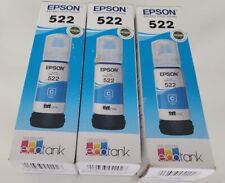 SET of 3 New Genuine FACTORY SEALED Epson 522 Cyan Inkjet Cartridges T522220 picture