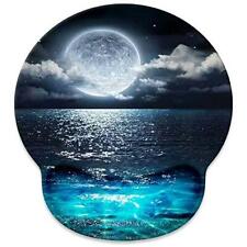 Moon and Blue Ocean Mouse Pad with Wrist Rest Support,Cute Custom Gaming Made picture