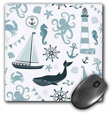 3dRose Blue and White Nautical Theme Octopus, Boat, Anchor MousePad picture