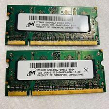 2GB (2x1GB) Micron Lot of 2 Laptop Memory 1GB 2Rx16 PC2-6400S-666-13-A0 picture