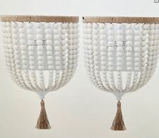 VILUXY Bohemia Wood Beaded Wall Sconces Bedside Antique Rustic Wall Sconce White picture