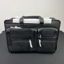 VTG GENUINE Leather Black Unisex Laptop Briefcase Messenger Bag with Strap New picture