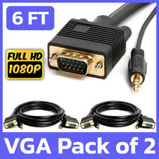2 Pack 6FT VGA Cable + AUX SVGA 15Pin Video with 3.5mm Stereo Audio Monitor Cord picture