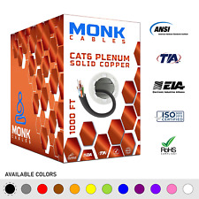 MonkCables Cat6 Plenum Solid Bare Copper 1000ft UTP 550MHz 23AWG Ethernet Black picture