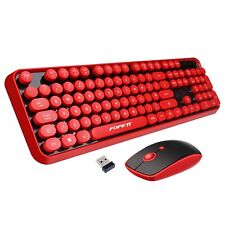 V2020 Wireless Keyboard And Mouse Combo,Cute Wireless Keyboard With Round Retr picture