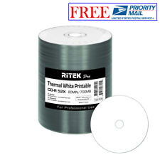 100 Pack Ritek Pro CD-R 52X 700MB White Thermal Hub Printable Blank Media Disc picture