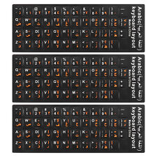 Arabic-English Keyboard Stickers Black Background W White Orange Lettering 3Pcs picture