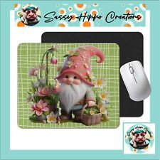 Mouse Pad Pink Gnome Spring Flowers Anti Slip Back Easy Clean Sublimated picture