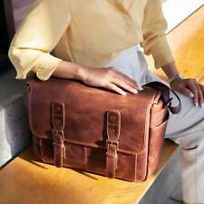 Personalized Leather Vintage 16” Laptop Computer Bag Camera Bag with Pockets picture