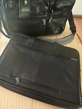 Tumi Expandable Black Leather Briefcase  Bag Carry & Laptop Leather Case Set picture