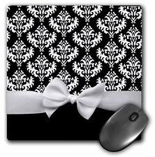 3dRose Black and White Damask pattern with elegant and classy white ribbon bow f picture