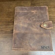 Dark leather brown cover pad with button closure initial engraving picture