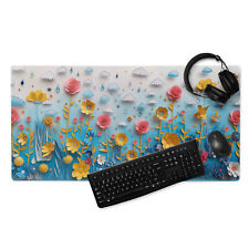Raindrops and Flowers Gaming Mouse Pad, Floral Desk Mat, 3D Layered Paper Print picture