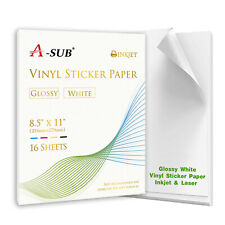 A-SUB Printable Vinyl Sticker Paper Glossy White Waterproof Sticker Sheets 50PK picture
