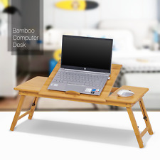 Natural [TILTING DESKTOP] Foldable Laptop Desk Adjustable Leg Portable Bed Table picture