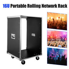 16U Cabinet Rolling Network Rack Audio Studio Video Telecom Equipment Rack Black picture