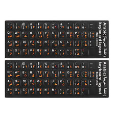 Arabic-English Keyboard Stickers Black Background White Orange Lettering 2Pcs picture