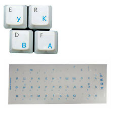 Cyrillic alphabet Russian/Ukrainian Transparent Keyboard Stickers Blue Lettering picture