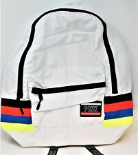 Victoria Secret PINK Basic Nylon Backpack Laptop Book Bag White Neon Stripes New picture