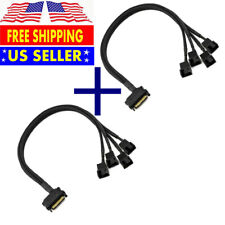 2x 15-Pin Male SATA to 4 Fan 12V Sleeved Power Adapter Cable 3 pin / 4 pin picture
