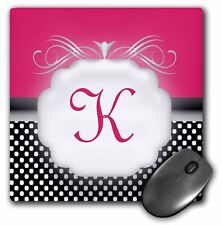 3dRose Elegant Pink with Black and White Polka Dot Monogram Letter K MousePad picture