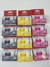 LOT of 12 Genuine OEM Canon PIXMA 221 Black Yellow Magenta All New Sealed picture