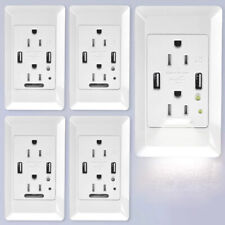 Wall Outlet with USB Port Night Lights Auto On/Off Sensor Receptacles White 5Pcs picture