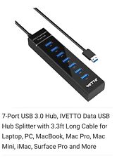 7 Port USB Hub IVETTO data USB Hub Splitter With 3.3 Ft Long Cable for lab top picture