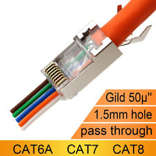 RJ45 Cat7 Cat6A Easy Pass Through Connectors 8P8C 50U Gold Plated Shielded Plug picture
