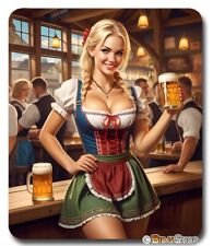 Beautiful Barmaid Girl & Beer ~ Mouse Pad / Mousepad ~ Oktoberfest Man Cave Gift picture