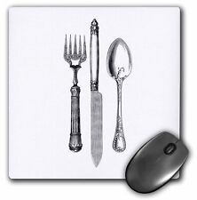 3dRose Black and white vintage cutlery set - fancy fork knife and spoon drawing picture