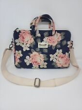 Canvaslife Canvas Blue Pink Floral Flower Roses Padded Laptop Computer Bag picture