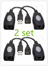2X USB Extension Ethernet RJ45 Cat5e/6 Cable Adapter Extender Over Repeater Set picture