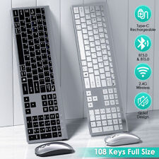 2.4G Wireless + Bluetooth 5.1 Keyboard Mouse Rechargeable For Mac iPad PC Tablet picture